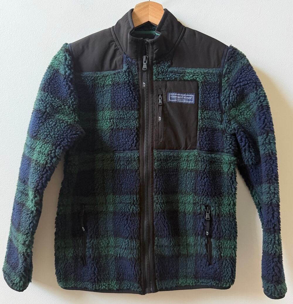 Vineyard Vines Blackwatch supershep full-zip fleece jacket youth size 12-14